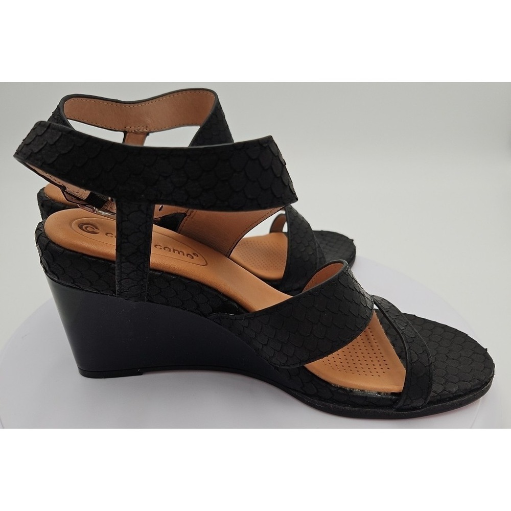 CC Corso Como NASHILA Black Leather W/7.5 Snake Accent Wedge Strappy Sandal NWOB - Picture 9 of 15